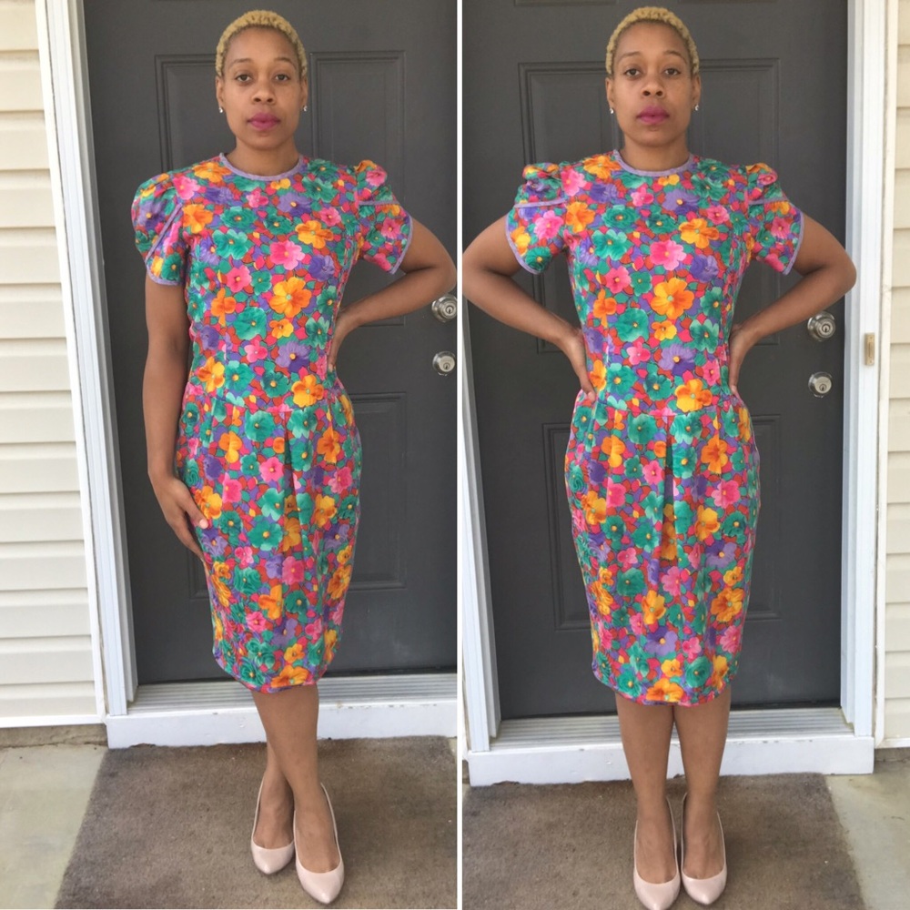 Vintage Floral Print A-line Midi Dress